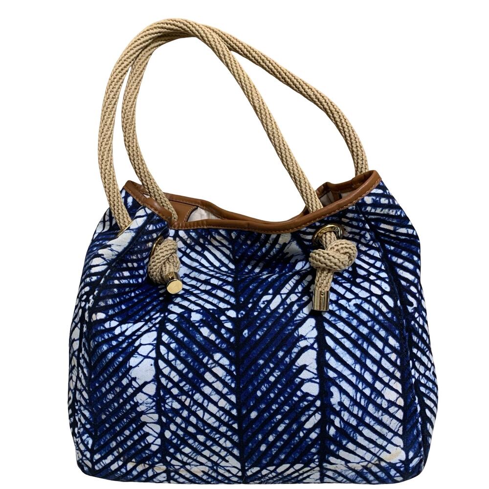 MICHAEL KORS MARINA Anchor Knotted Rope Bucket Tie Dyed Blue Canvas Grab Bag